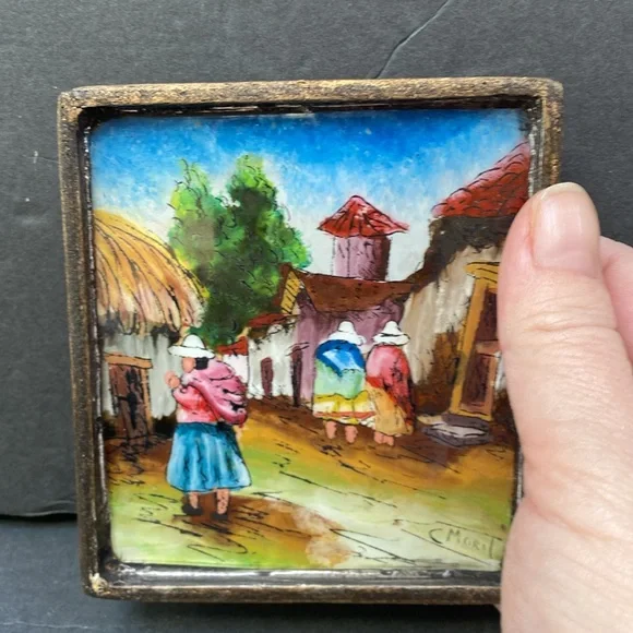 Vintage scene signed by c morit Peruvian folk art - Picture 6 of 7